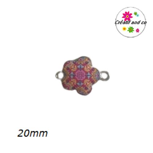 Connecteur fleur mandala coloré fuschia/orange/bleu clair émail 20mm