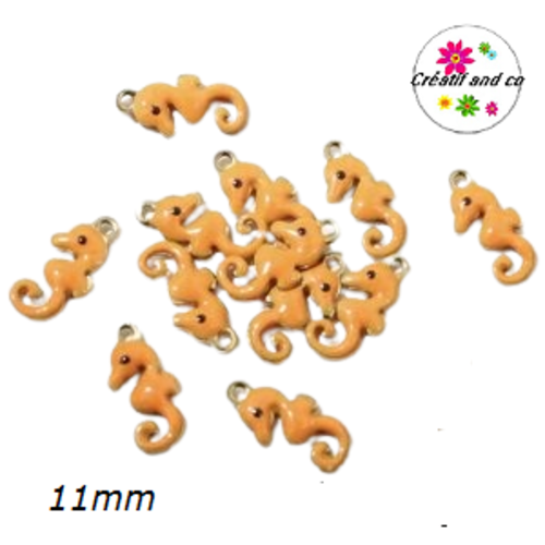 Breloque hippocampe orange émail 11mm