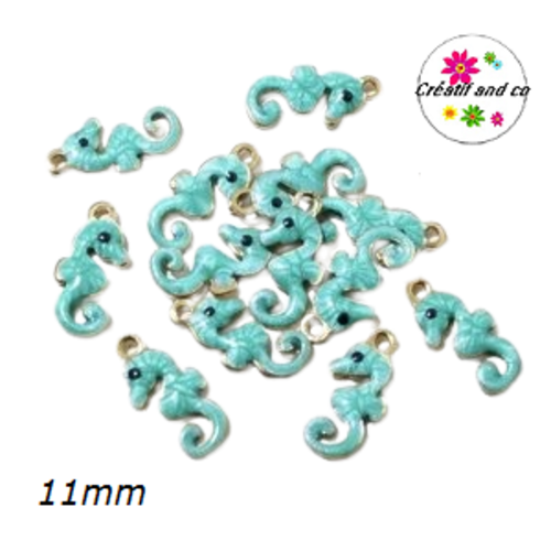 Breloque hippocampe vert émail 11mm