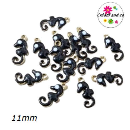 Breloque hippocampe noir émail 11mm