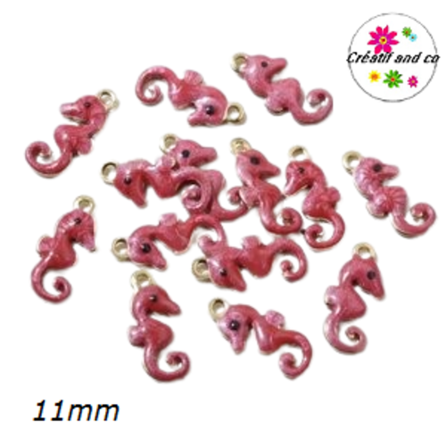 Breloque hippocampe rouge émail 11mm