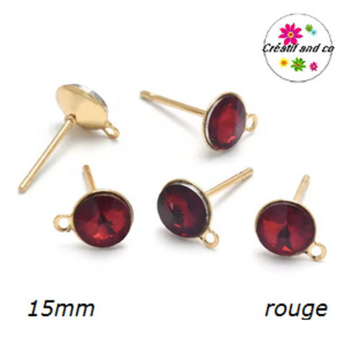 Clou oreille acier inoxydable avec anneau et strass rouge