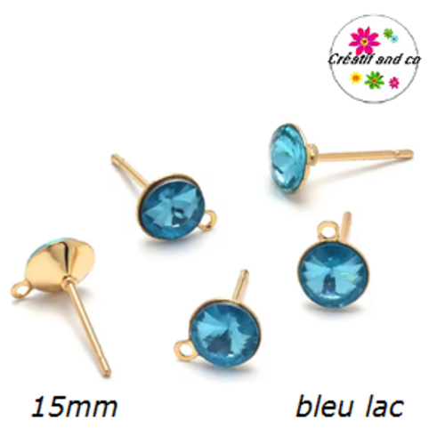 Clou oreille acier inoxydable avec anneau et strass bleu lac
