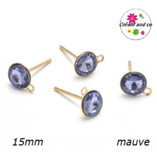 Clou oreille acier inoxydable avec anneau et strass mauve