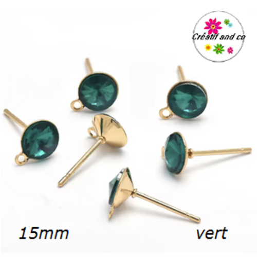 Clou oreille acier inoxydable avec anneau et strass vert