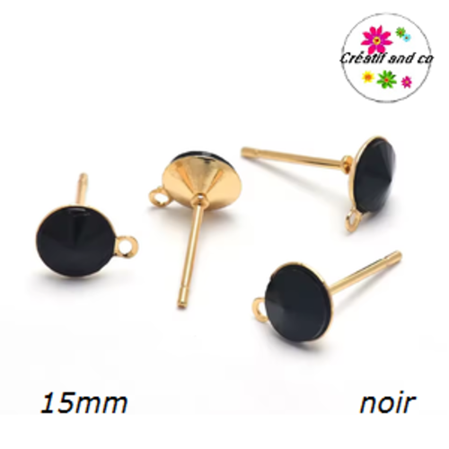 Clou oreille acier inoxydable avec anneau et strass noir