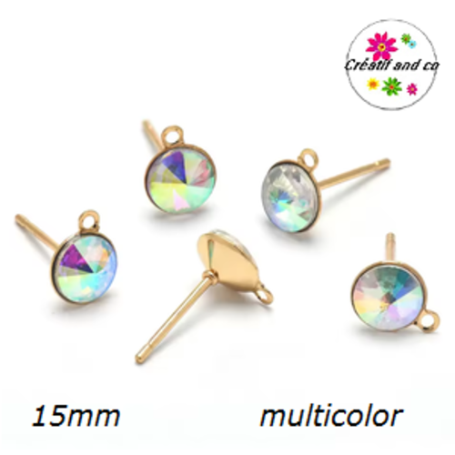 Clou oreille acier inoxydable avec anneau et strass multicouleur