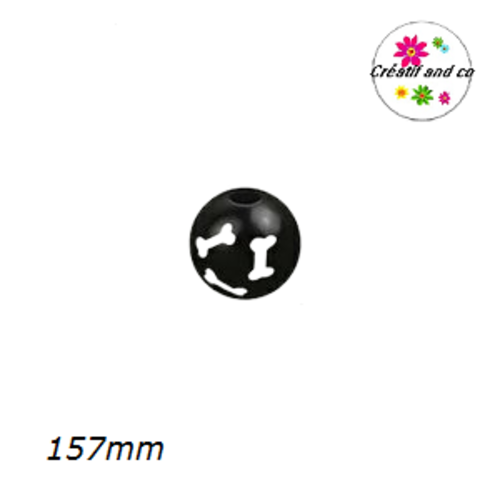 X5 grosses perles rondes bois noires os blancs 16mm