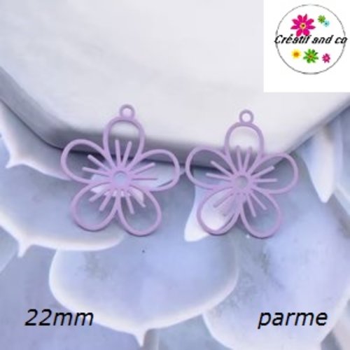 Breloque estampe fleur de prunier parme 22mm