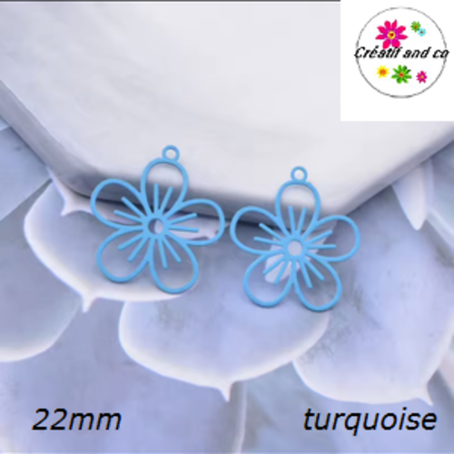 Breloque estampe fleur de prunier turquoise 22mm