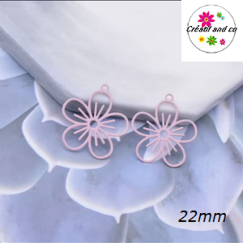 Breloque estampe fleur de prunier rose 22mm