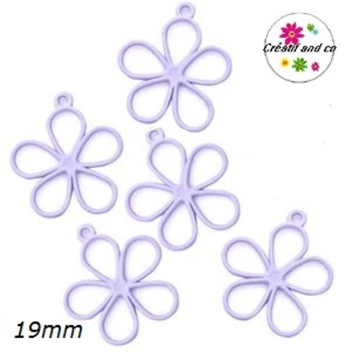 Breloque fleur creuse parme métal 19mm