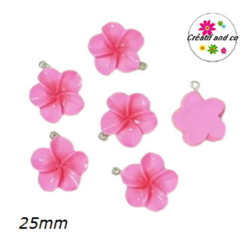 Breloque fleur rose fuschia  25mm