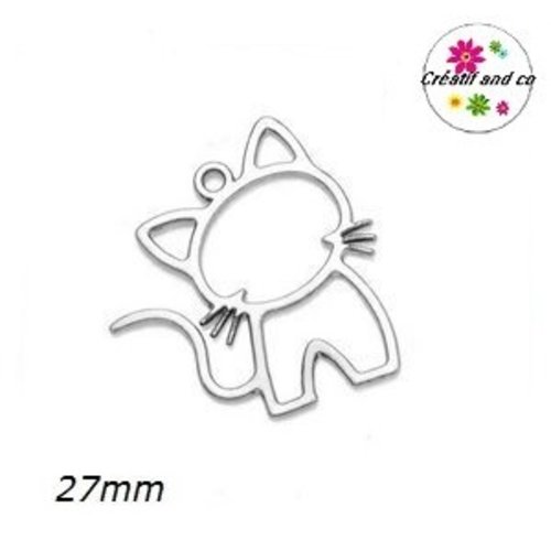 Breloque/pendentif chat acier inoxydable  27mm