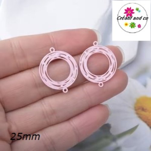 Connecteur estampe cercle rose 25mm