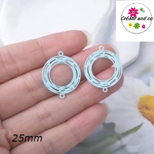 Connecteur estampe cercle bleu clair 25mm