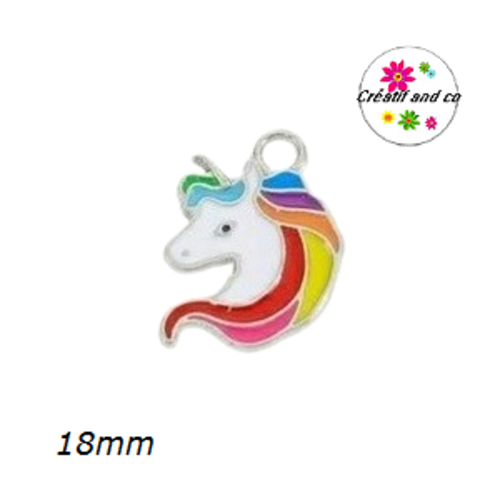 Breloque tête licorne arc en ciel émail 18mm