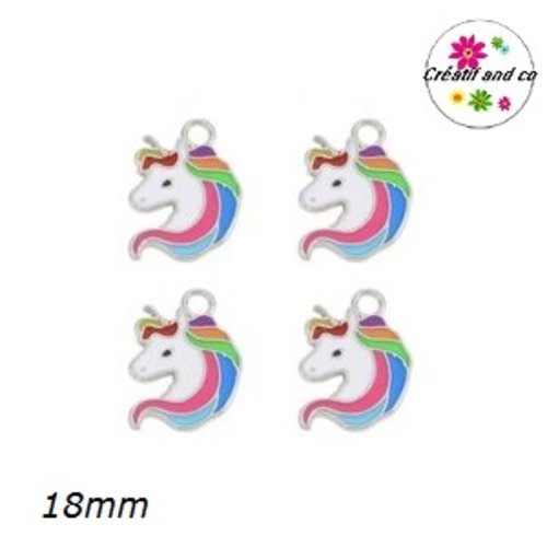 Breloque tête licorne arc en ciel émail 18mm