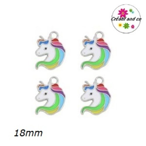 Breloque tête licorne arc en ciel émail 18mm