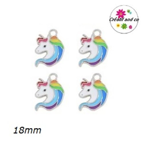 Breloque tête licorne arc en ciel émail 18mm