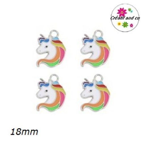 Breloque tête licorne arc en ciel émail 18mm