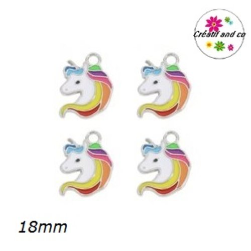 Breloque tête licorne arc en ciel émail 18mm