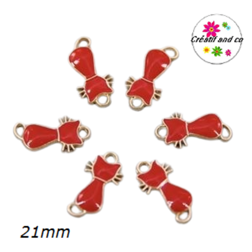 Breloque /connecteur chat rouge émail 21mm