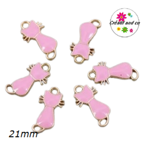 Breloque /connecteur chat rose émail 21mm