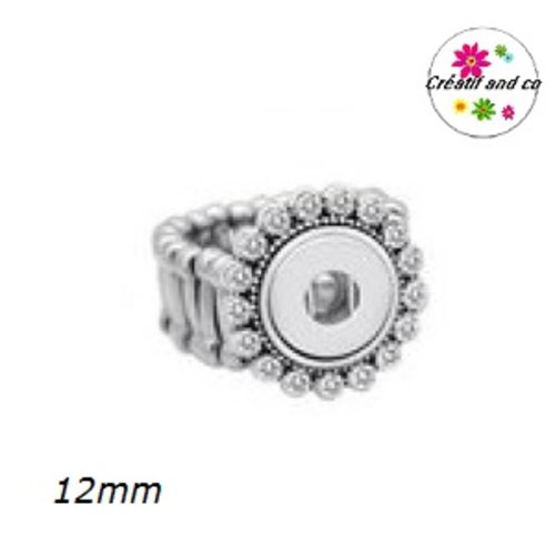 Bague métal argentée et strass pour bouton pression 12mm
