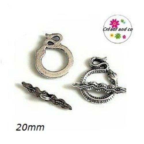 Fermoir toggle serpent argent vieilli 20mm
