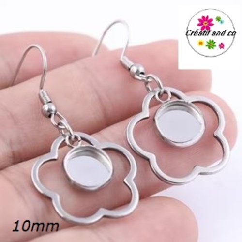 Boucle d'oreille fleur et support cabochon 12mm