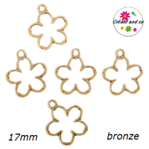 Breloque fleur métal bronze 17mm