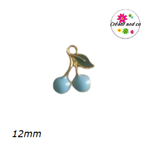 Breloque petite cerise bleu émail 12mm