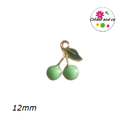 Breloque petite cerise vert d'eau émail 12mm