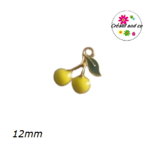 Breloque petite cerise jaune émail 12mm