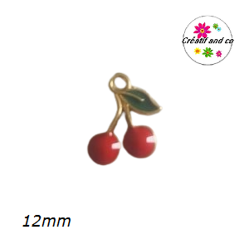 Breloque petite cerise rouge émail 12mm