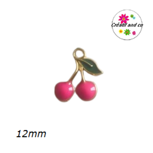 Breloque petite cerise fuschia émail 12mm