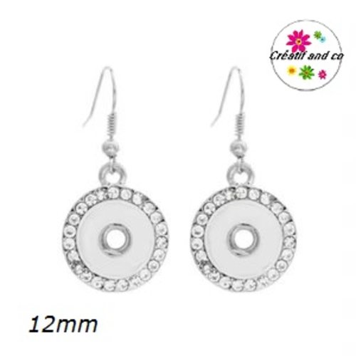 Boucle d'oreille pendante strass bouton pression 12mm