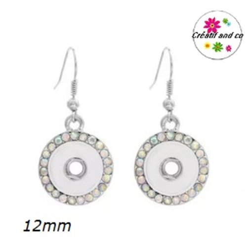 Boucle d'oreille pendante strass rosé bouton pression 12mm