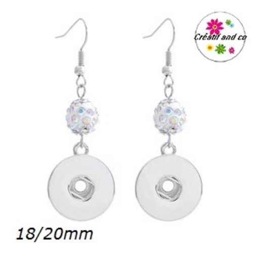 Boucle d'oreille pendante perle strass bouton pression 18mm
