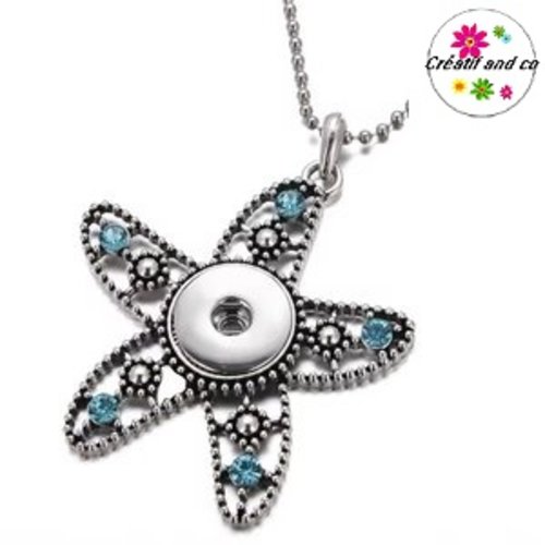 Collier grande étoile strass turquoise pour bouton pression