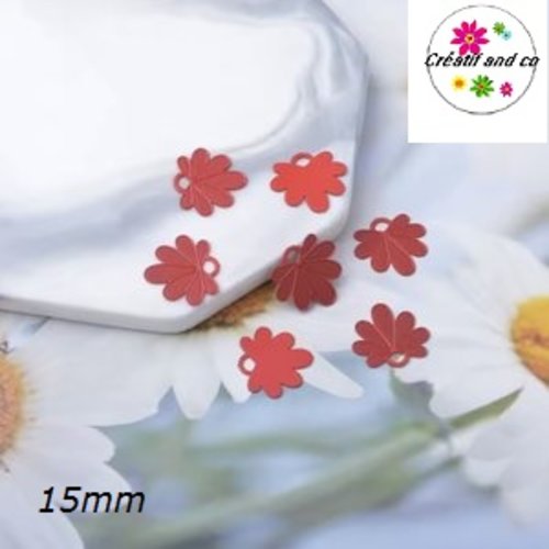 Breloque estampe pétale de fleur rouge 14mm