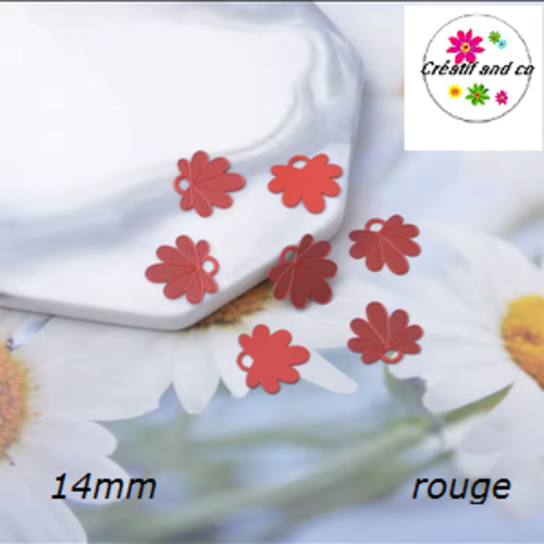 Breloque estampe pétale de fleur rouge 14mm