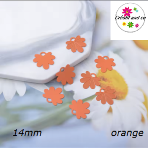 Breloque estampe pétale de fleur orange 14mm