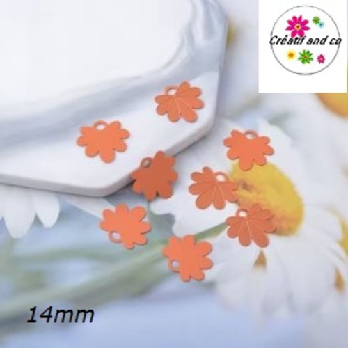 Breloque estampe pétale de fleur orange 14mm