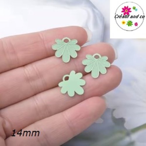 Breloque estampe pétale de fleur vert paon 14mm