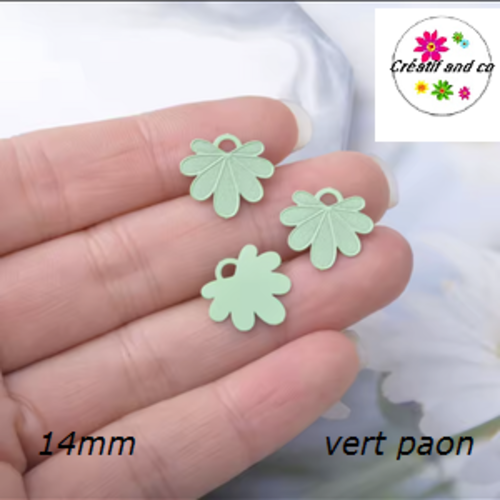 Breloque estampe pétale de fleur vert paon 14mm
