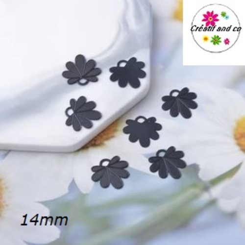 Breloque estampe pétale de fleur noire 14mm
