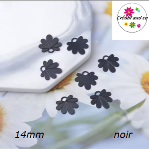 Breloque estampe pétale de fleur noire 14mm
