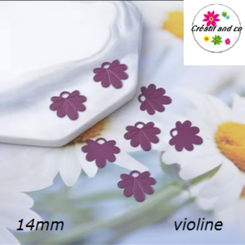 Breloque estampe pétale de fleur violine 14mm